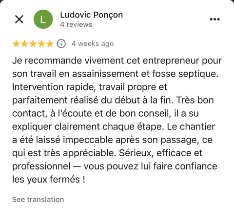 Avis 5 étoiles de Ludovic Poncón